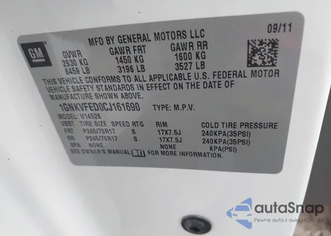 2012 Chevrolet Traverse Ls from USA, damaged, VIN 1GNKVFED0CJ161690